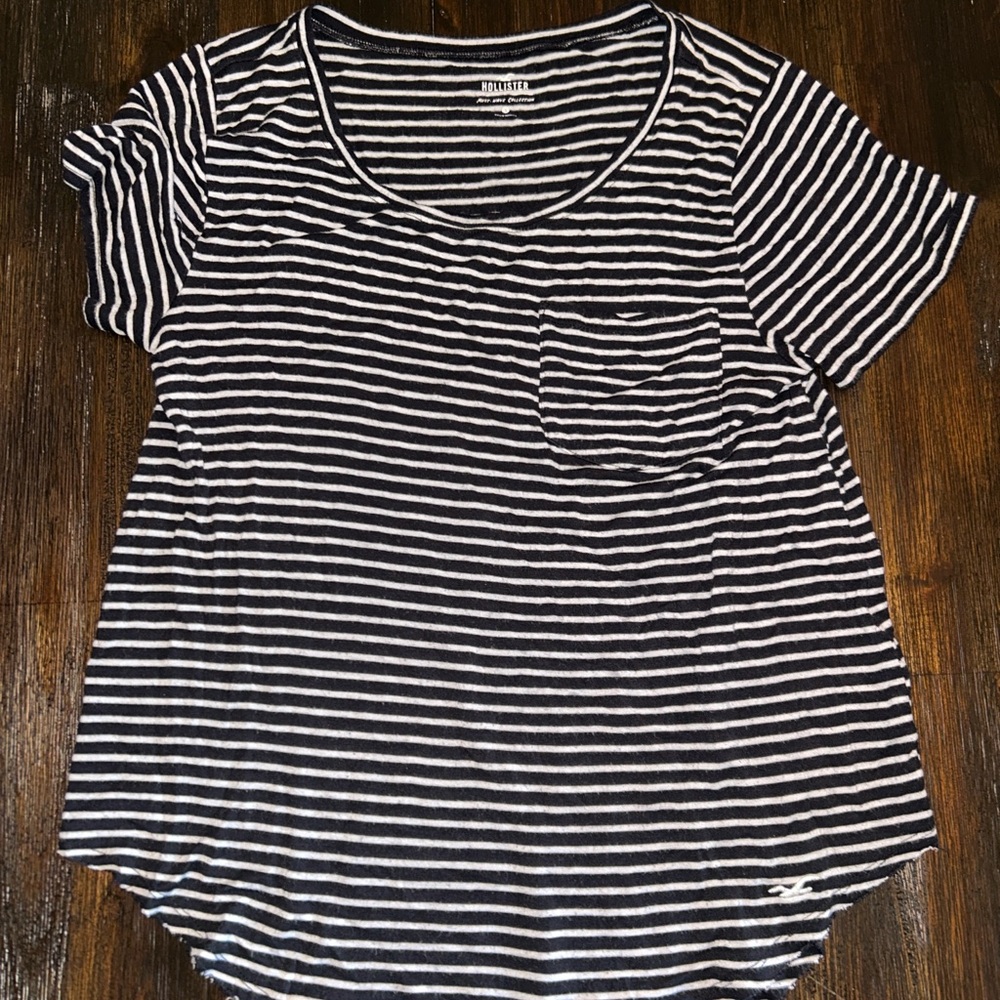 Hollister Black and White Striped Tee